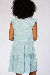 Light Blue Floral Ruffle Sleeve Mini Dress