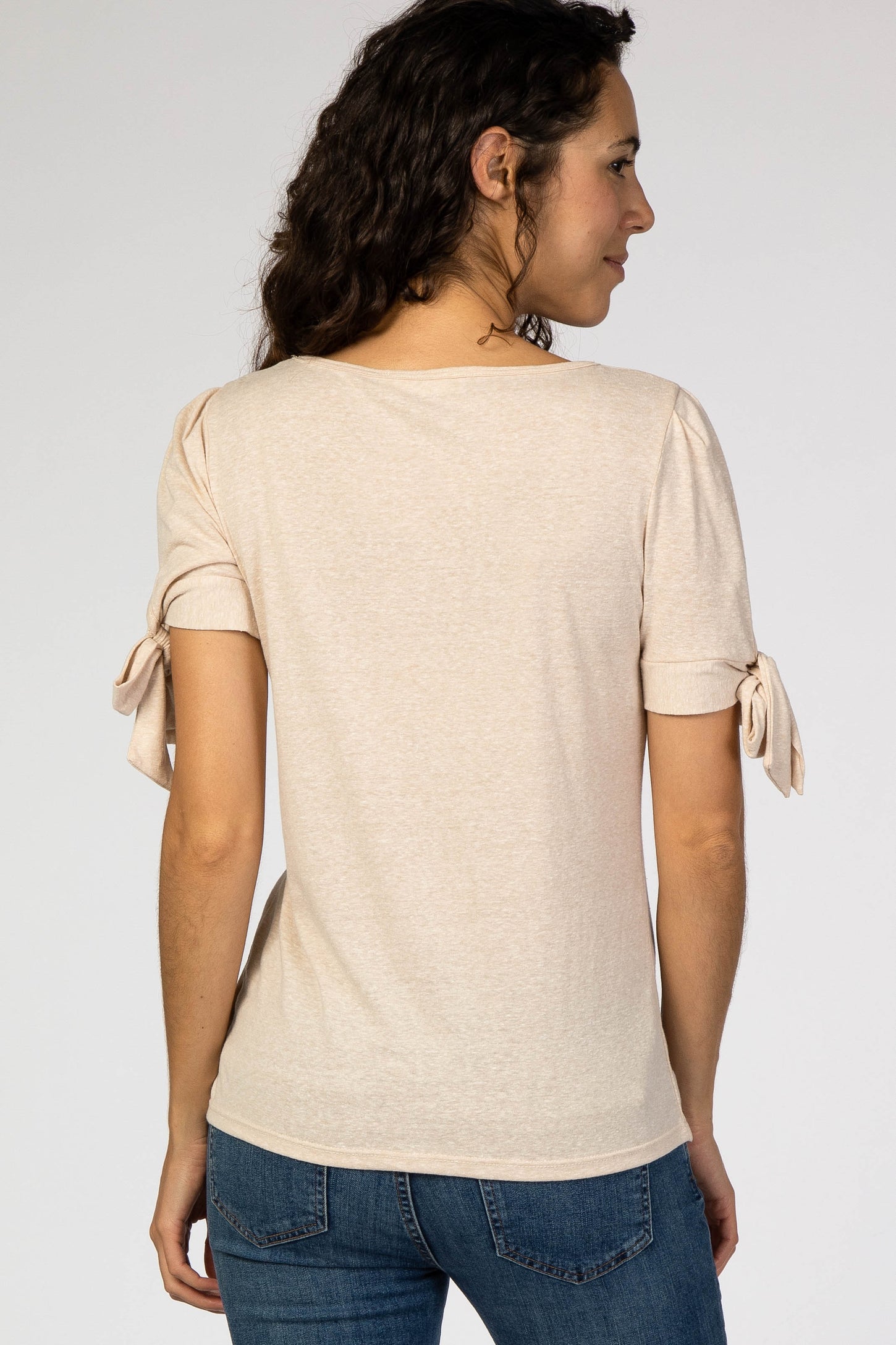 Taupe Short Tie Sleeve Top