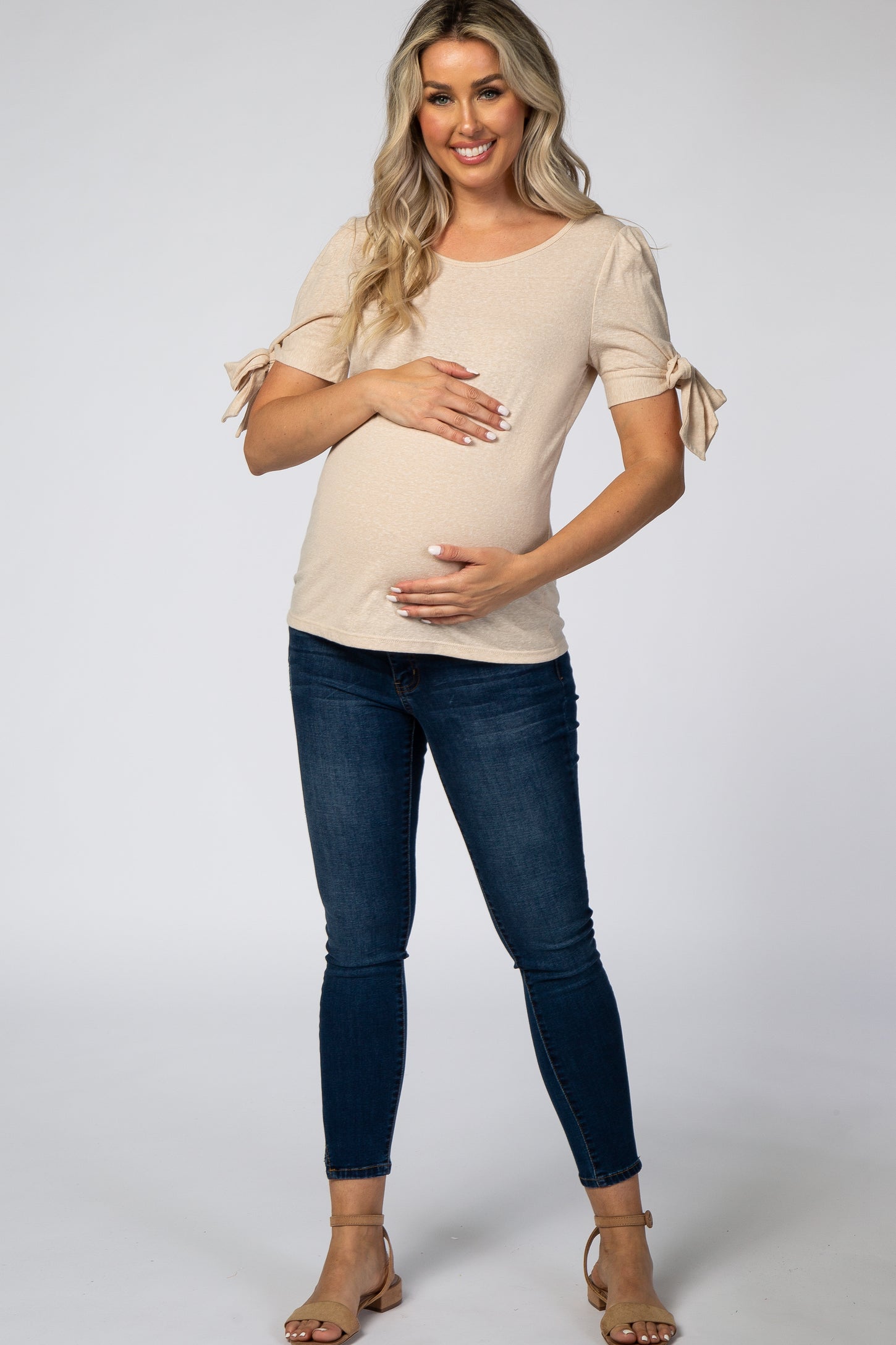 Taupe Short Tie Sleeve Maternity Top