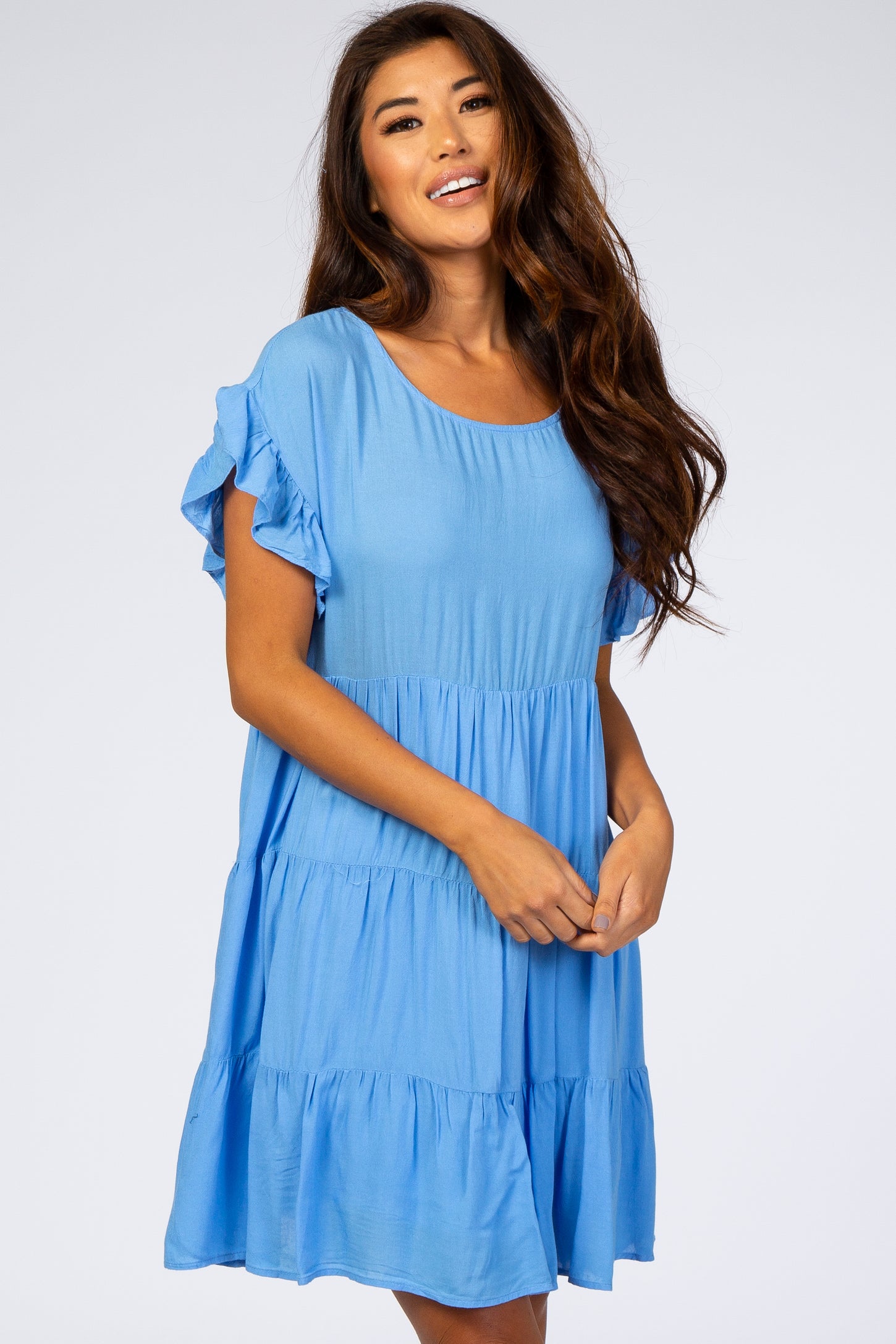 Blue Tiered Ruffle Accent Dress