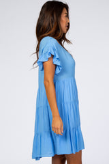 Blue Tiered Ruffle Accent Dress