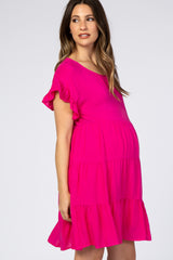 Fuchsia Tiered Ruffle Accent Maternity Dress
