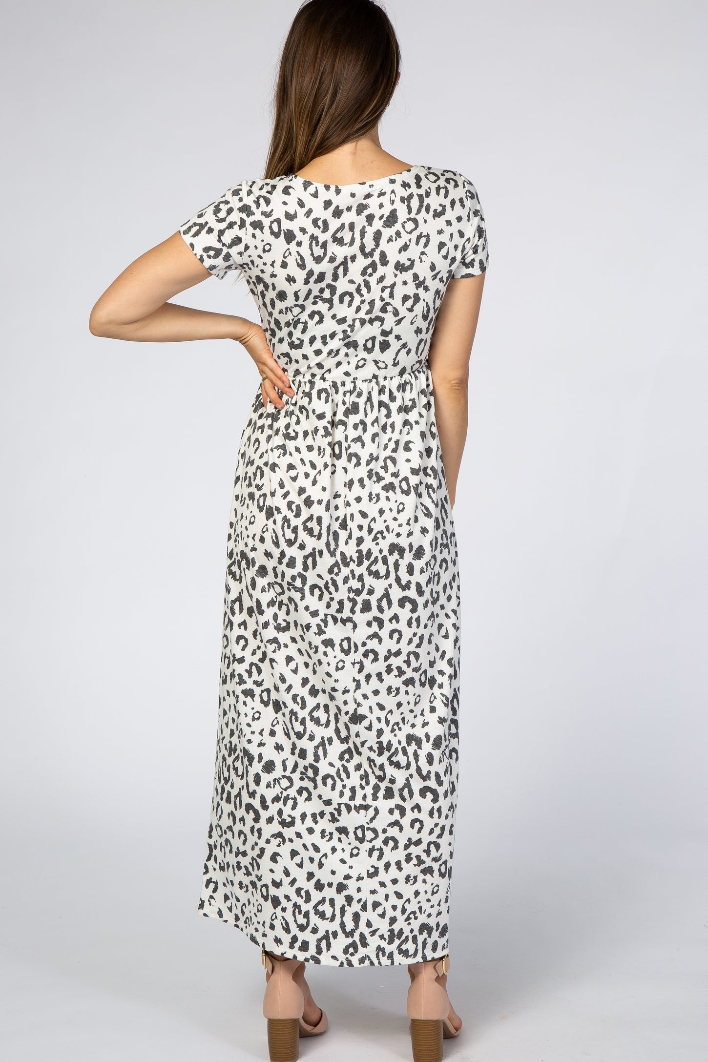 White Animal Print Short Sleeve Maternity Maxi Dress