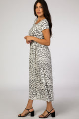 White Animal Print Short Sleeve Maxi Dress