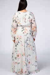 Ivory Floral Chiffon Maternity Plus Maxi Dress