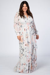 Ivory Floral Chiffon Plus Maxi Dress