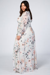 Ivory Floral Chiffon Plus Maxi Dress