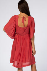 Red Smocked Short Sleeve Dress