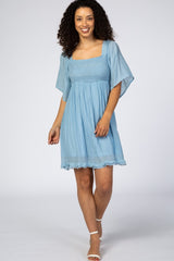 Light Blue Smocked Short Sleeve Dress