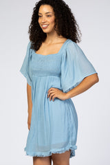 Light Blue Smocked Short Sleeve Dress