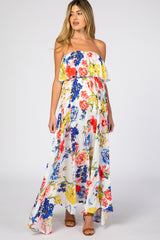 Ivory Floral Strapless Maternity Maxi Dress