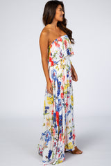 Ivory Floral Strapless Maxi Dress