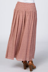 Mauve Floral Chiffon Smocked Elastic Waist Midi Skirt