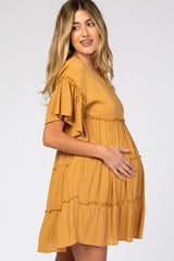 Mustard Tiered Maternity Mini Dress
