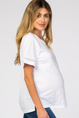 White Crochet Inset Maternity Short Sleeve Maternity Top