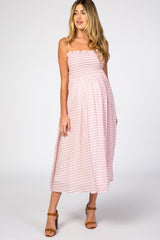 Pink Gingham Cutout Maternity Midi Dress