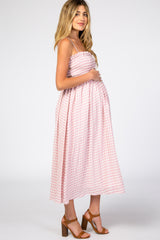 Pink Gingham Cutout Maternity Midi Dress