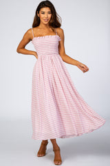 Pink Gingham Cutout Midi Dress
