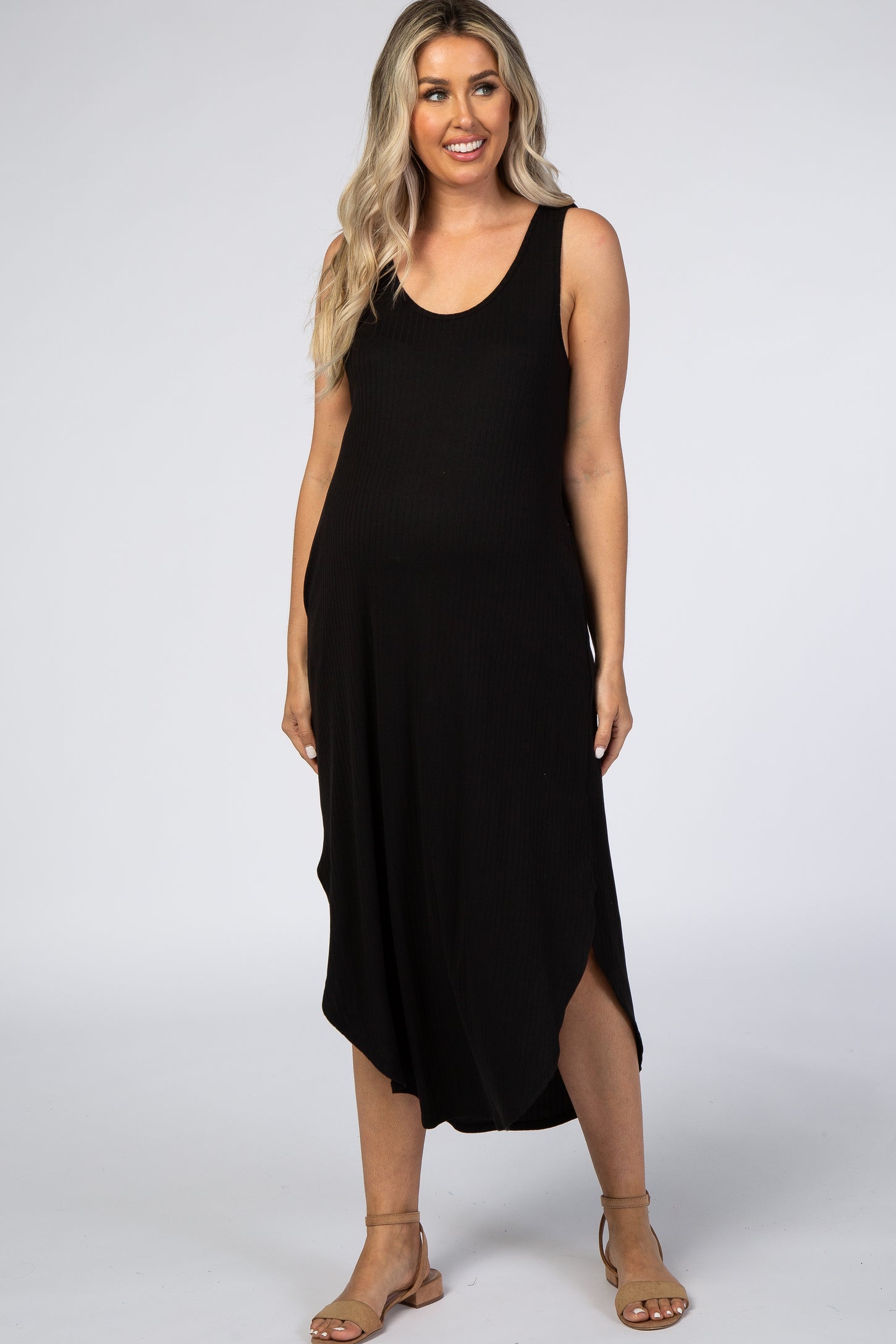 Black Ribbed Maternity Maxi Dress