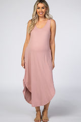 Light Pink Ribbed Maternity Maxi Dress