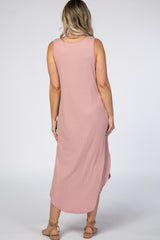 Light Pink Ribbed Maternity Maxi Dress