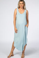 Light Blue Ribbed Maternity Maxi Dress
