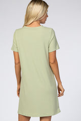 Mint Green Ribbed V-Neck Short Sleeve Dress
