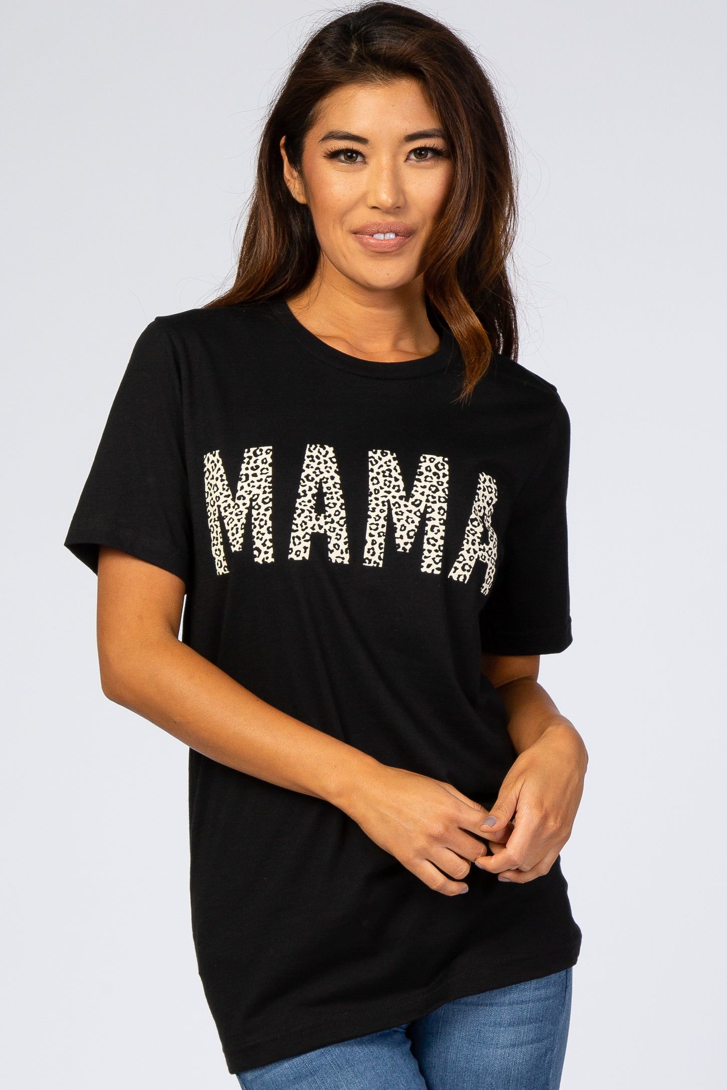 Black Animal Print Mama Graphic Top