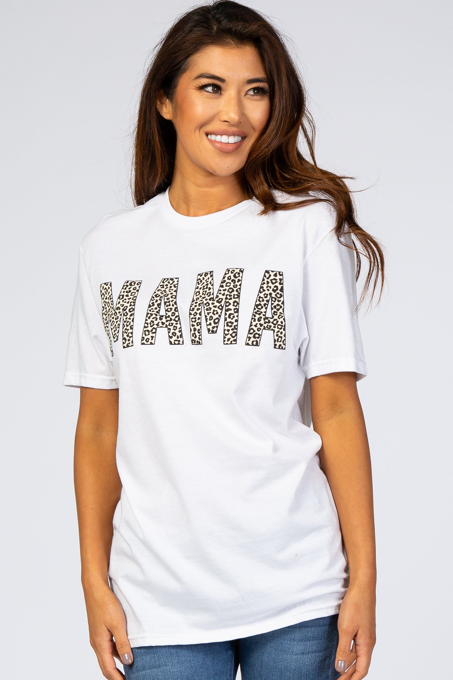 White Animal Print Mama Graphic Top