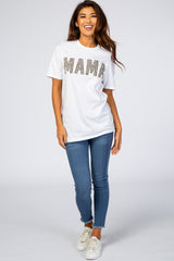 White Animal Print Mama Graphic Top