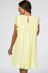 Yellow Textured Polka Dot Ruffle Maternity Dress