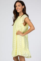 Yellow Textured Polka Dot Ruffle Dress