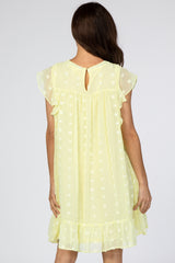 Yellow Textured Polka Dot Ruffle Dress