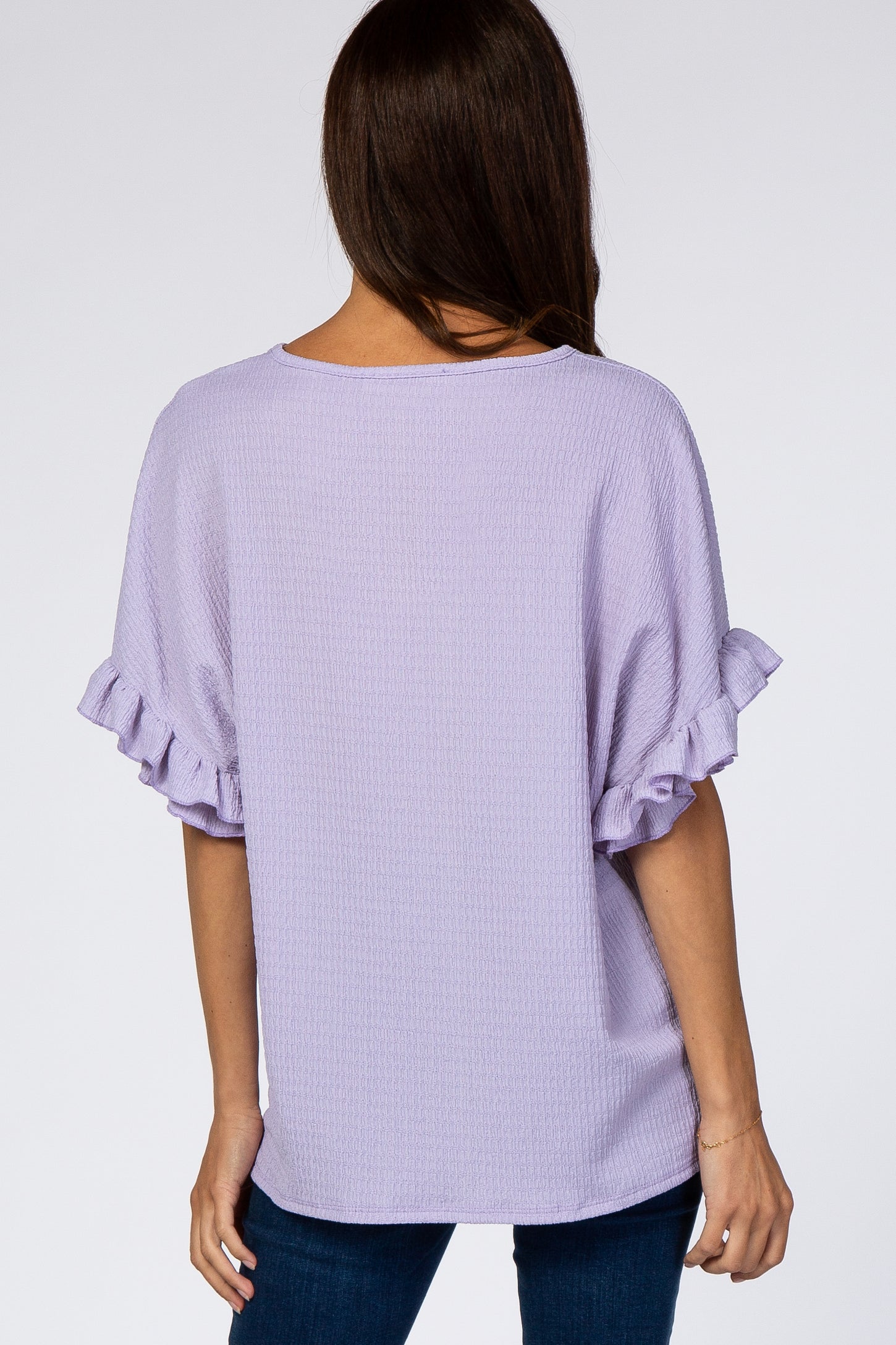 Lavender Textured Ruffle Sleeve Top