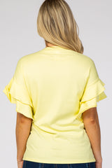 Yellow Ribbed Ruffle Sleeve Maternity Top