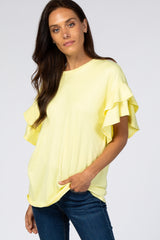 Yellow Ribbed Ruffle Sleeve Top