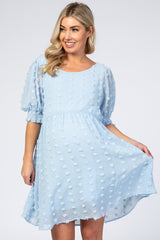 Light Blue Swiss Dot Maternity Dress