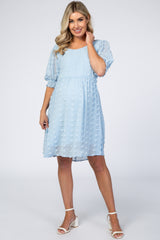 Light Blue Swiss Dot Maternity Dress