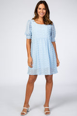 Light Blue Swiss Dot Maternity Dress