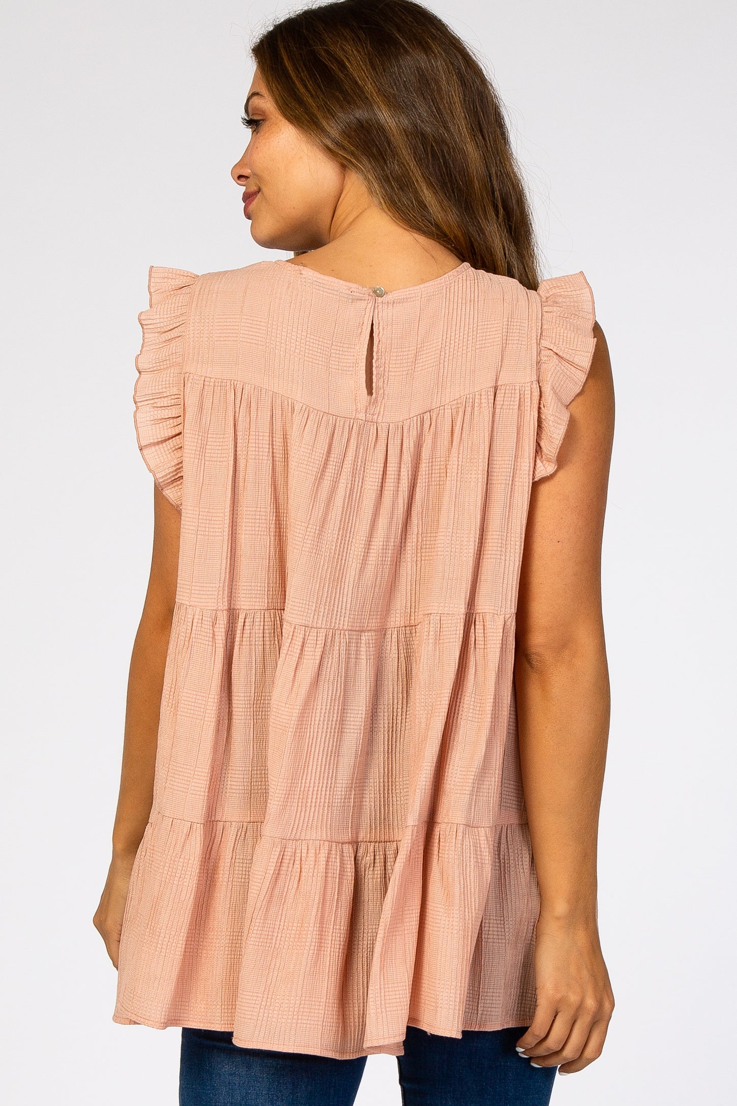 Peach Textured Tiered Maternity Blouse