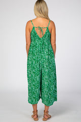 Green Tropical Print Maternity Jumpsuit