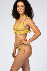 Mustard Floral Ruffled Bikini Set