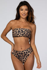 Brown Animal Print Bandeau Bikini Swim Set