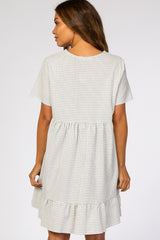 Ivory Grid Printed Ruffle Trim Maternity Dress