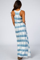 Blue Tie Dye Side Slit Maxi Dress