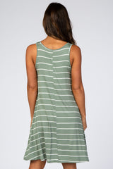 Light Olive Striped Sleeveless Dress