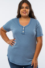 Blue Button Front Plus T Shirt