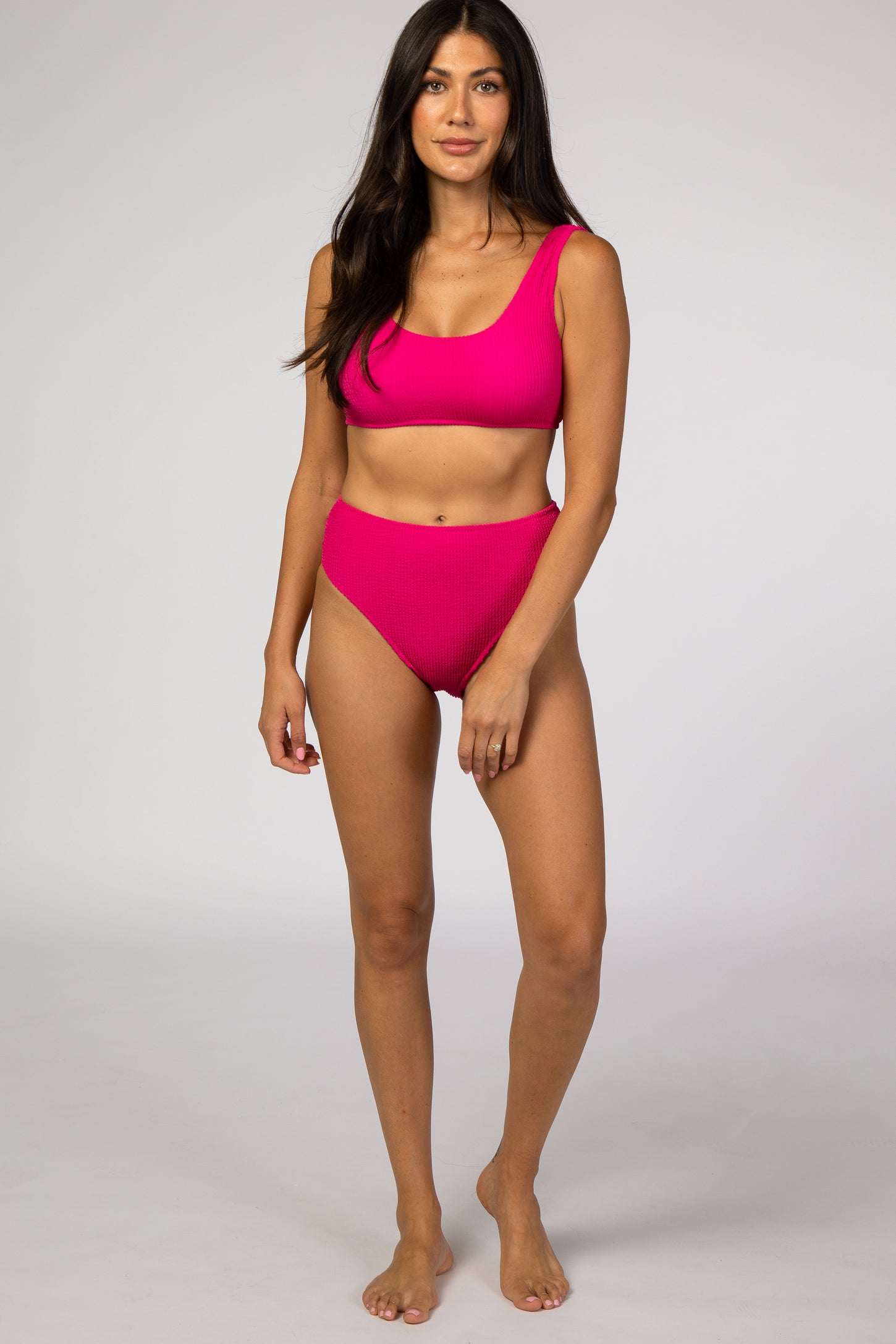 Hot Pink Ribbed Maternity Bikini Set