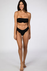 Black Ribbed Ruffle Accent Bikini Set