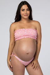 Pink Polka Dot Smocked Maternity Bikini Set